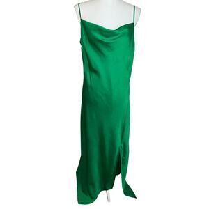 Express NWT emerald green satin slip long holiday cocktail asymmetrical dress L